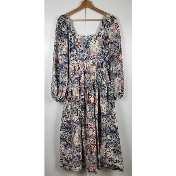 Anthropologie x Moon River Puff Sleeve Boho Cottagecore Lined Midi Dress - Picture 5 of 9